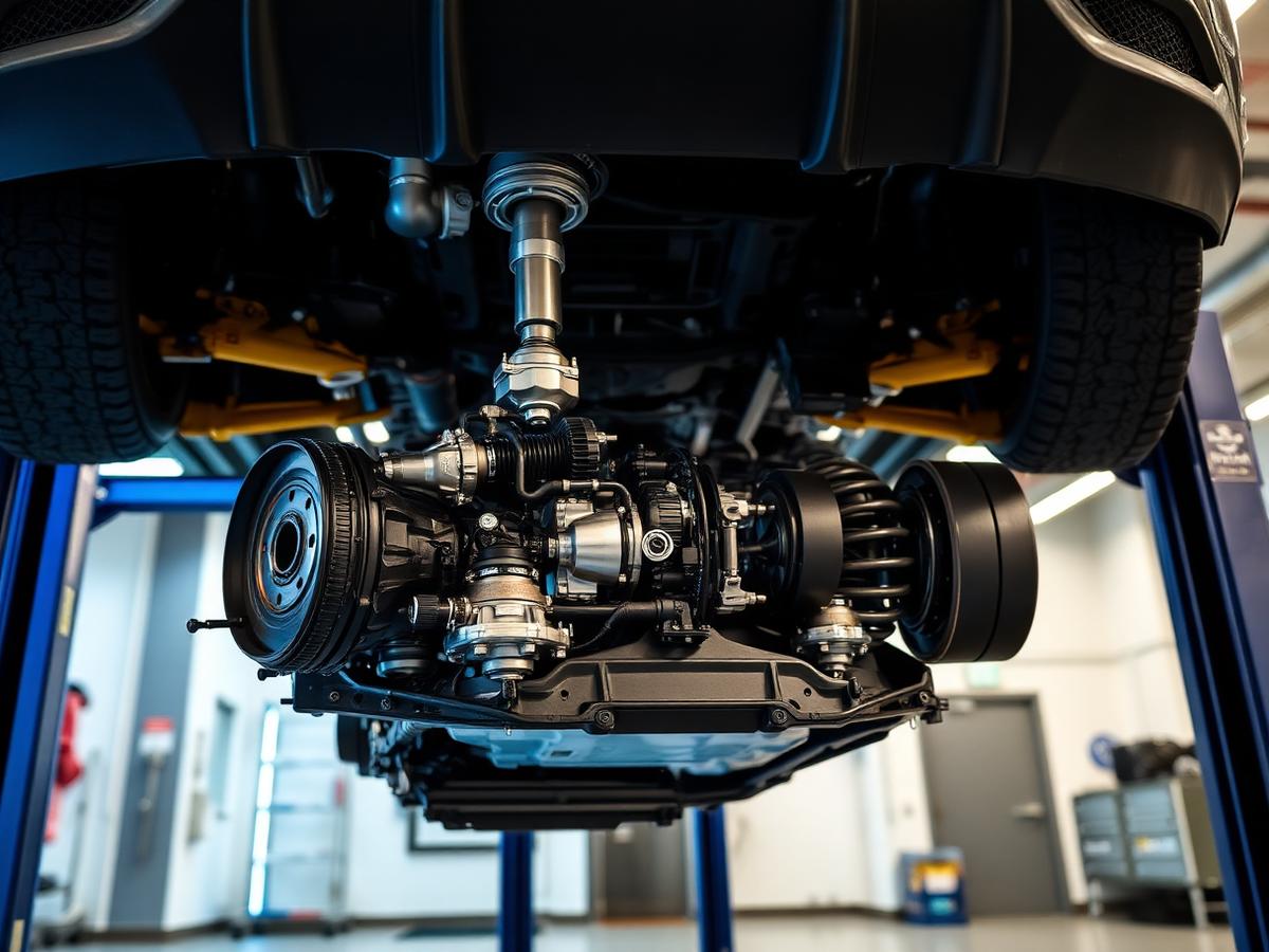 Transmission and drivetrain under a lifted vehicle